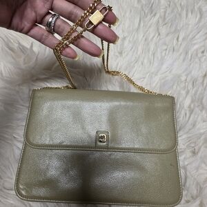 Dior Olive Leather Shoulder Bag with Gold Chain. Can Be Clutch Or Handbag